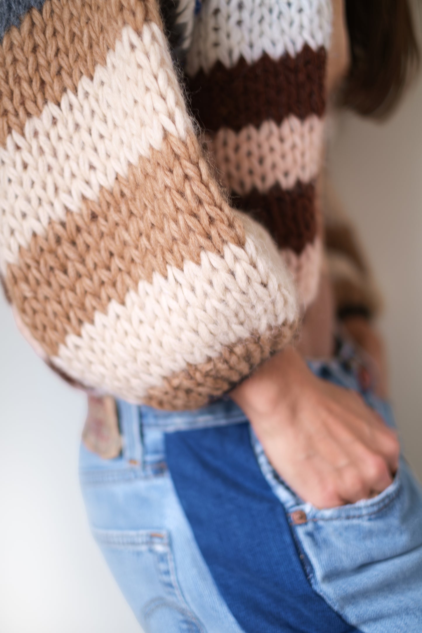 Maiami Chunky Alpaca Bomber Cardigan in Nougat Stripes