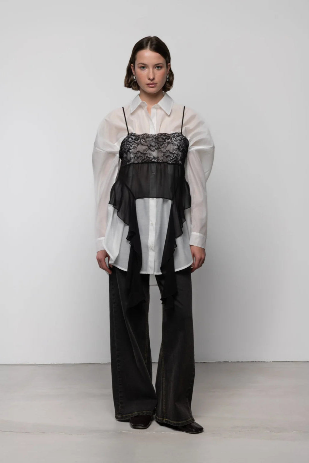 Esthe Lace Sheer Top with Frills