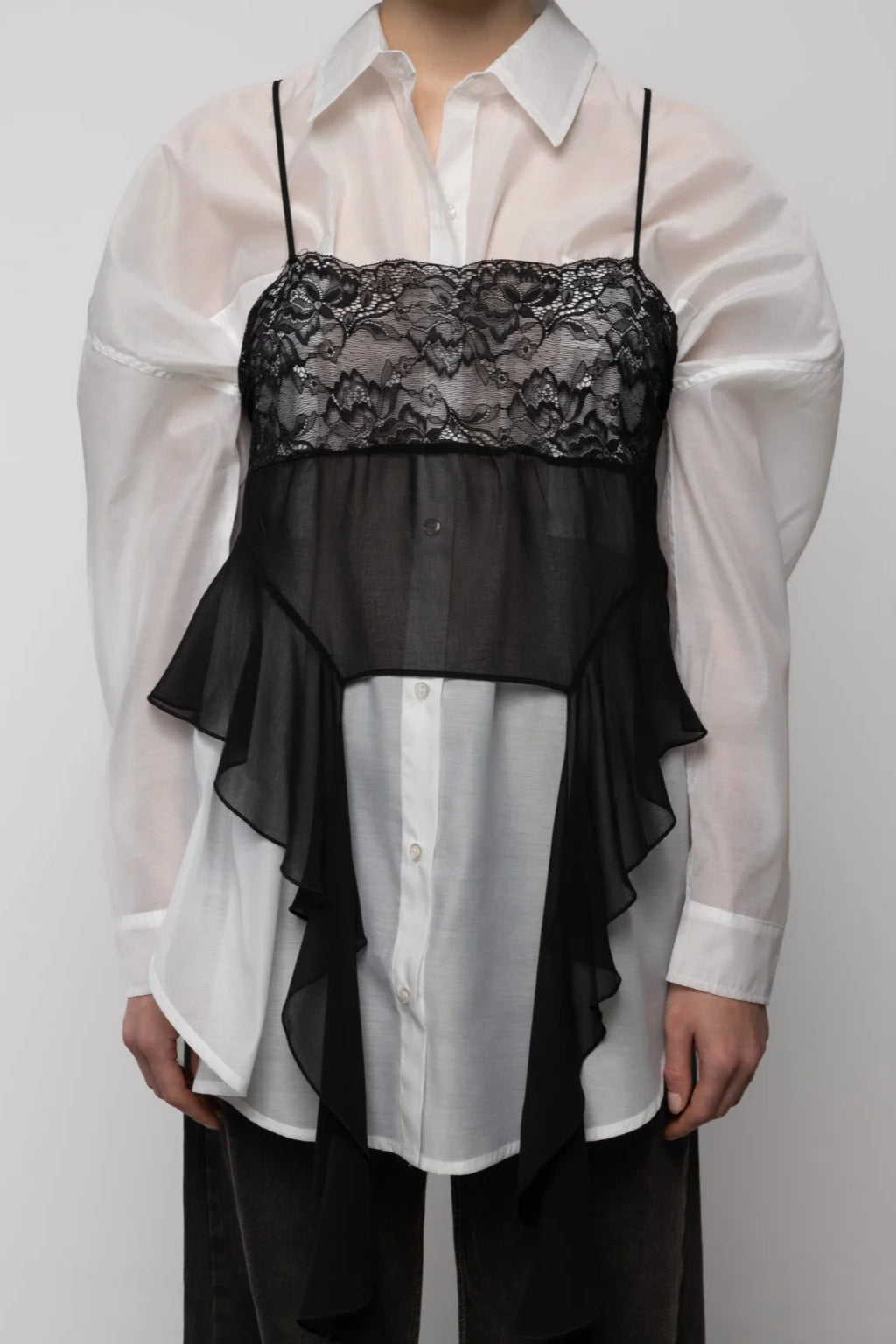 Esthe Lace Sheer Top with Frills