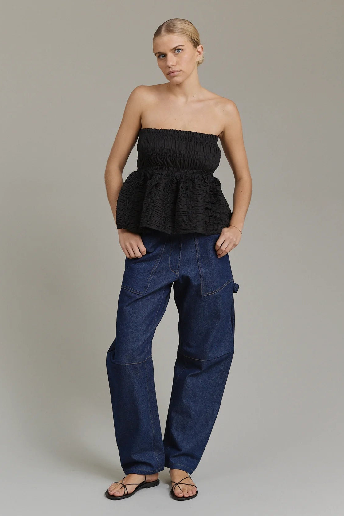 ACACIA-Roslyn Shirred Top in Black