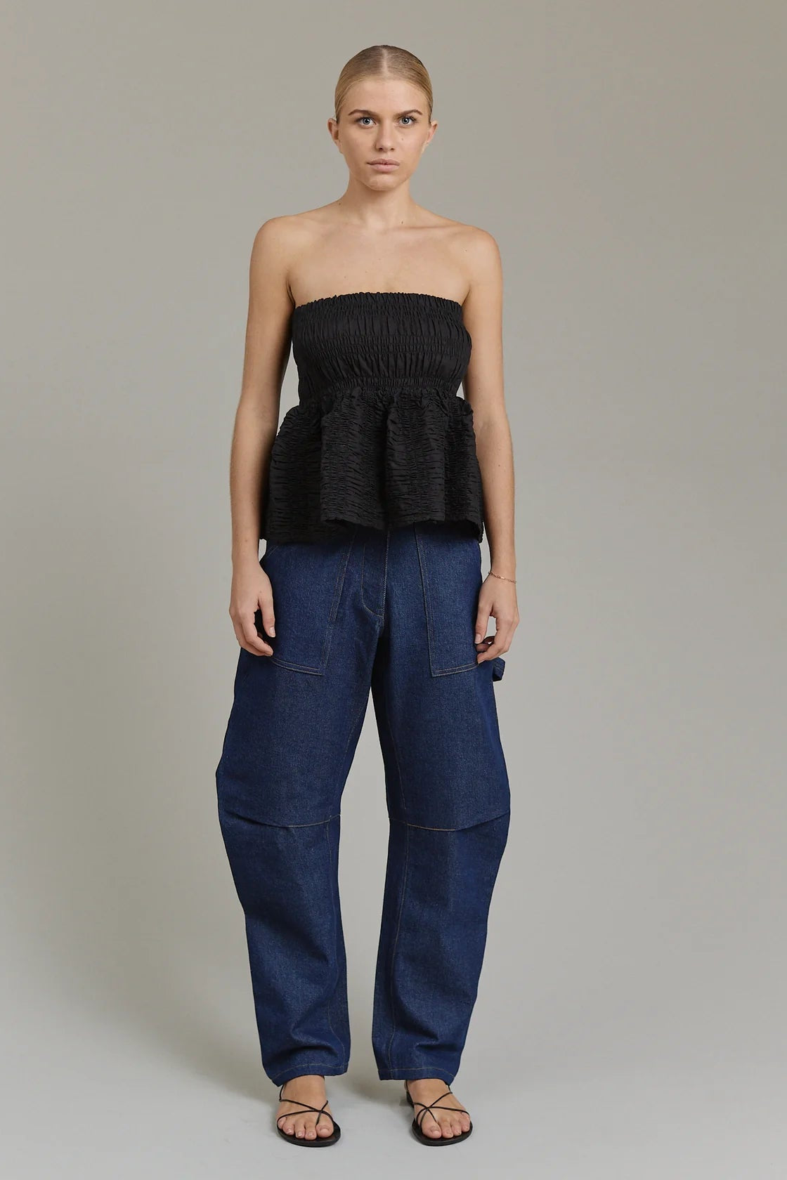 ACACIA-Roslyn Shirred Top in Black