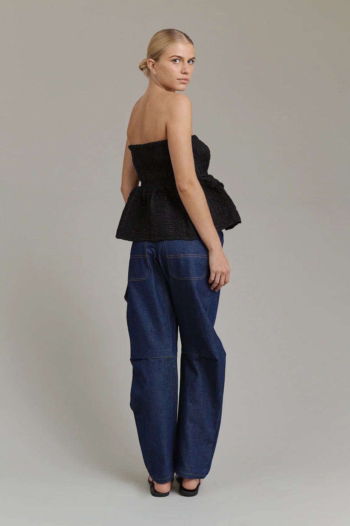 ACACIA-Roslyn Shirred Top in Black