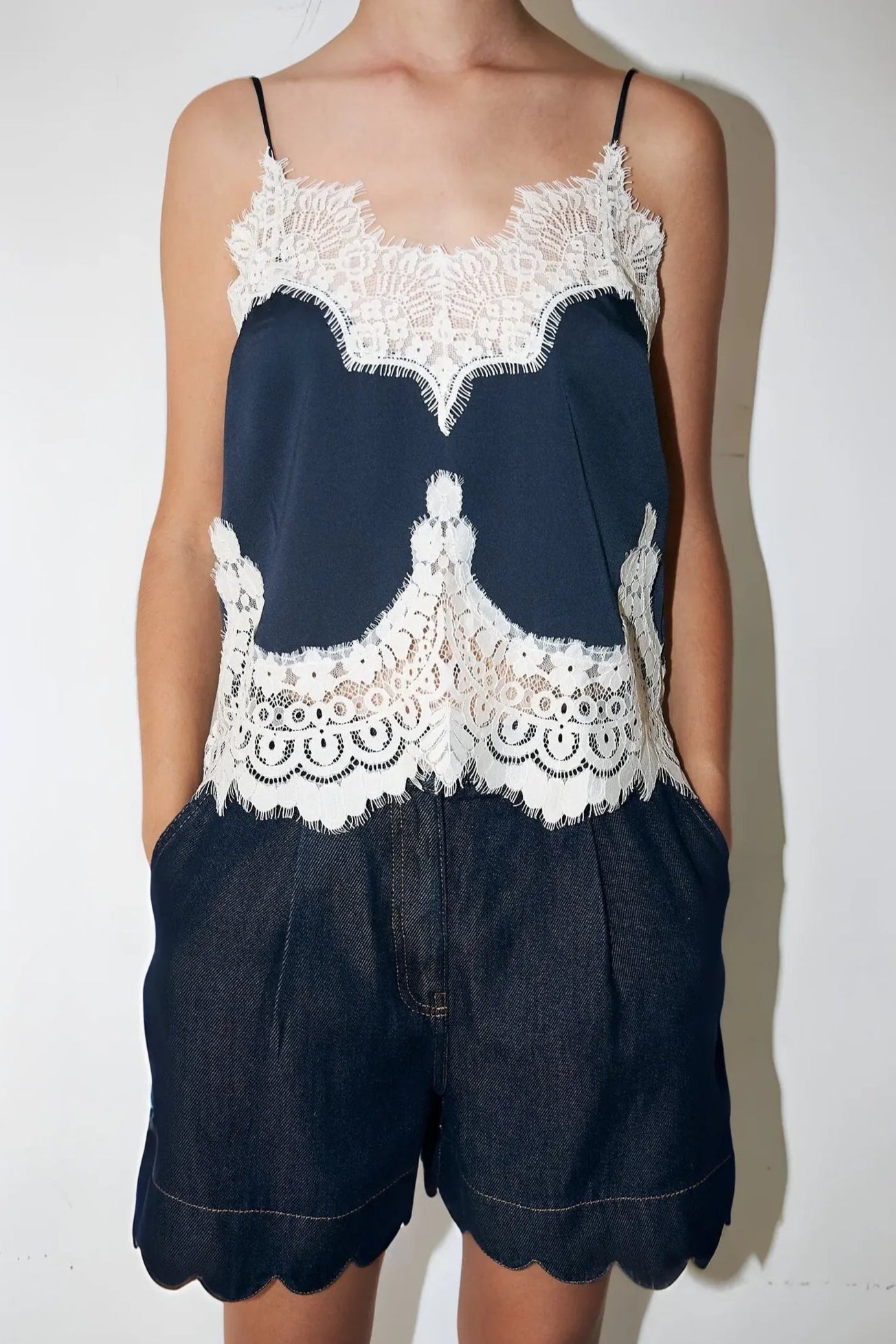 Stella Nova-Delicate Lace Top in Navy /Creme