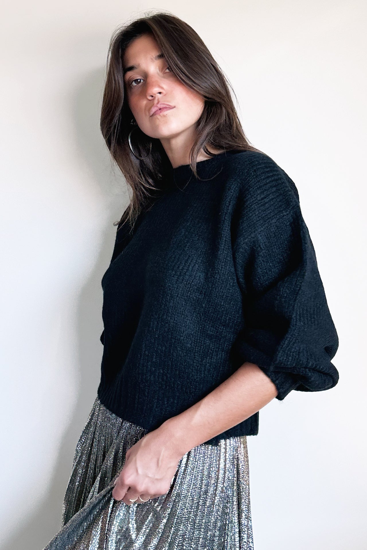 Atelier Delphine Balloon Sleeve Sweater in Black