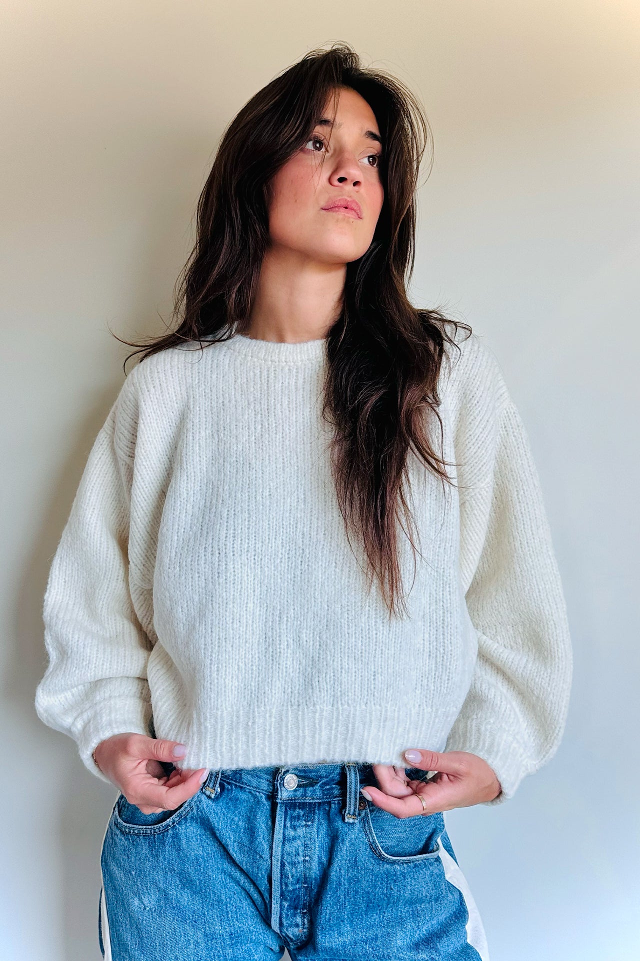 Atelier Delphine Balloon Sleeve Sweater in Cream
