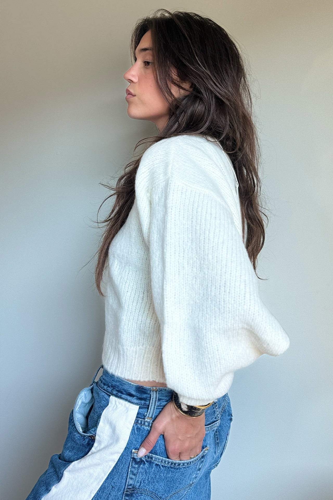 Atelier Delphine Balloon Sleeve Sweater in Cream
