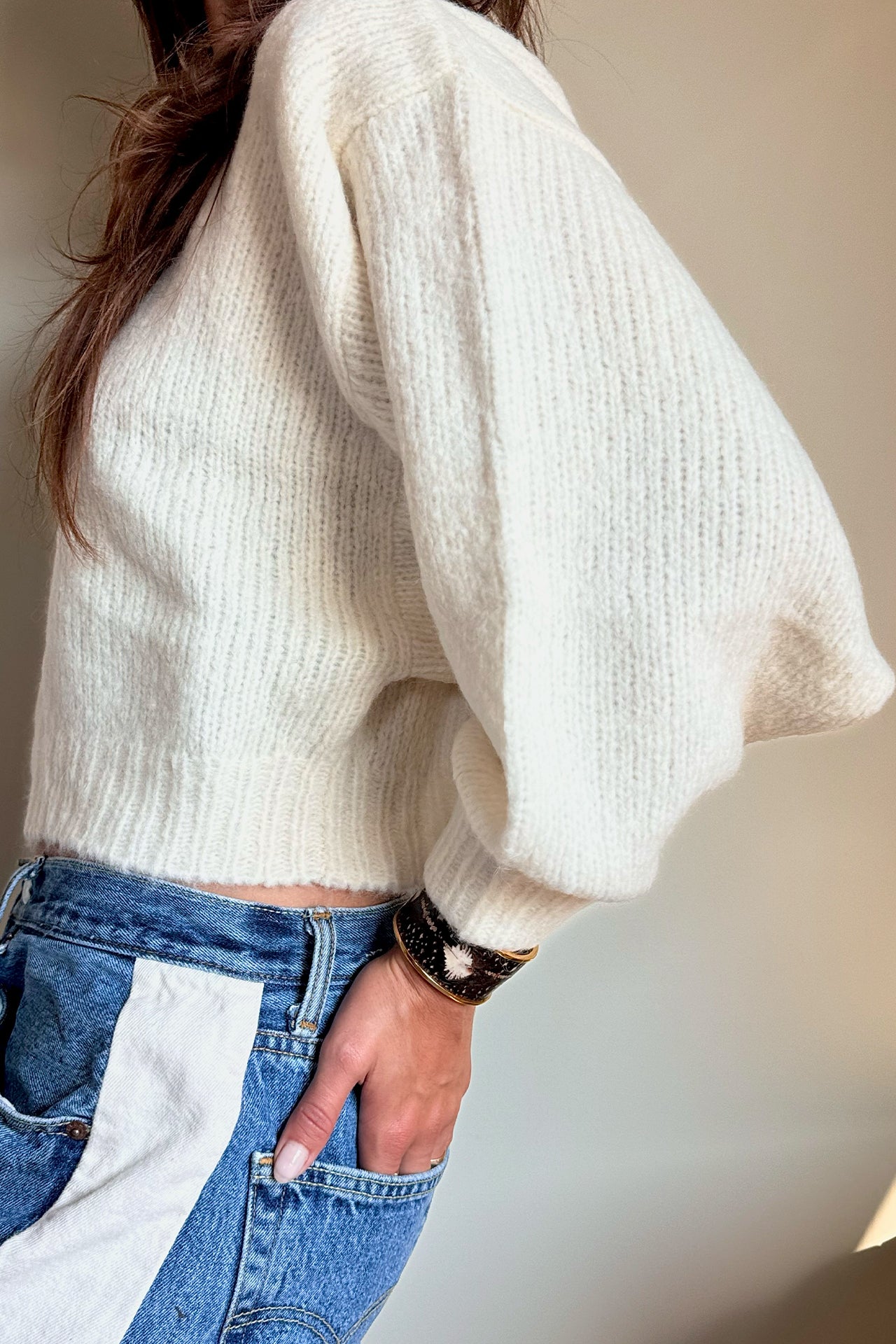 Atelier Delphine Balloon Sleeve Sweater in Cream
