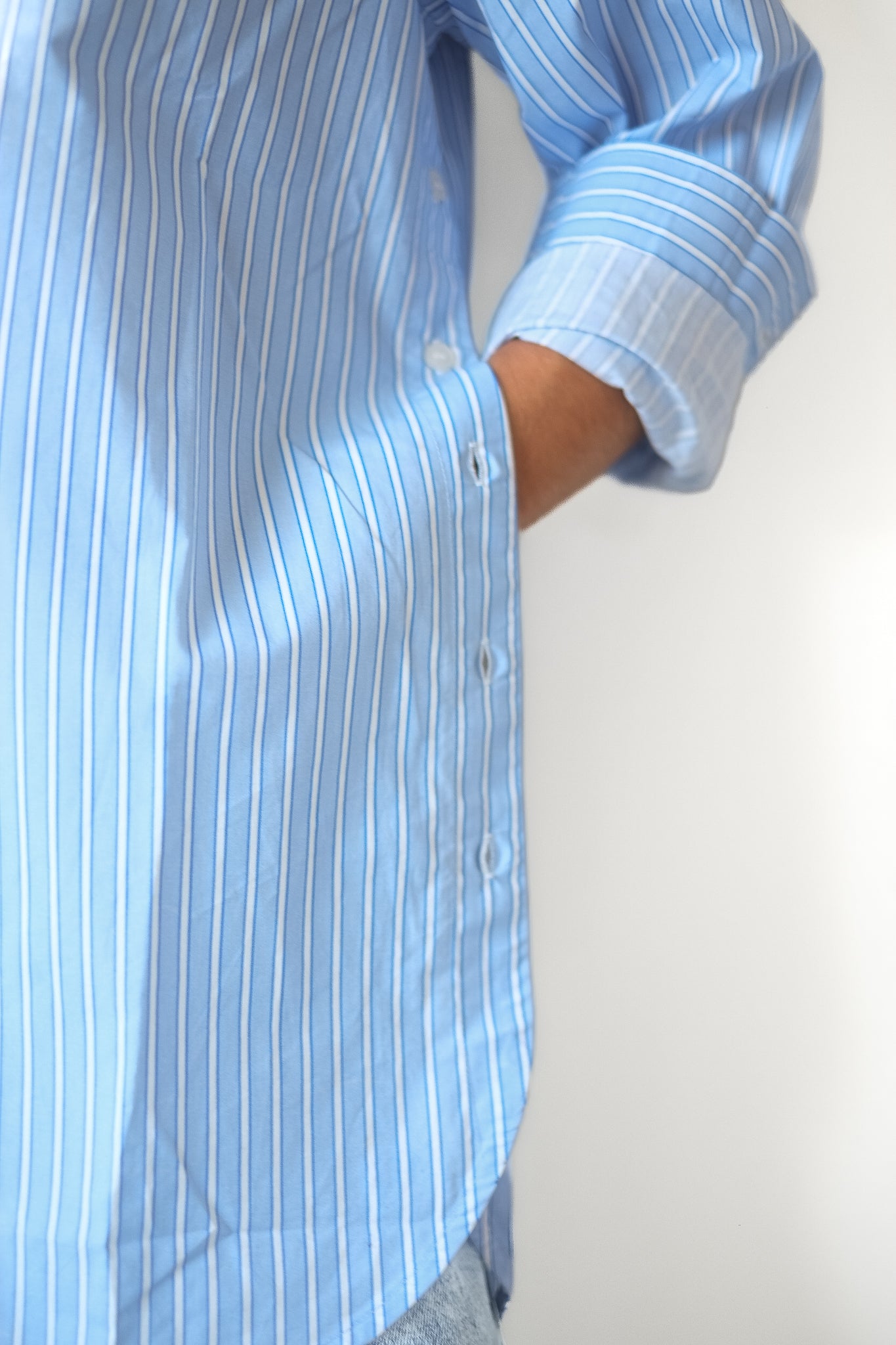 Stella Nova-Striped Shirt with Scallops in Creme Blue Stripes