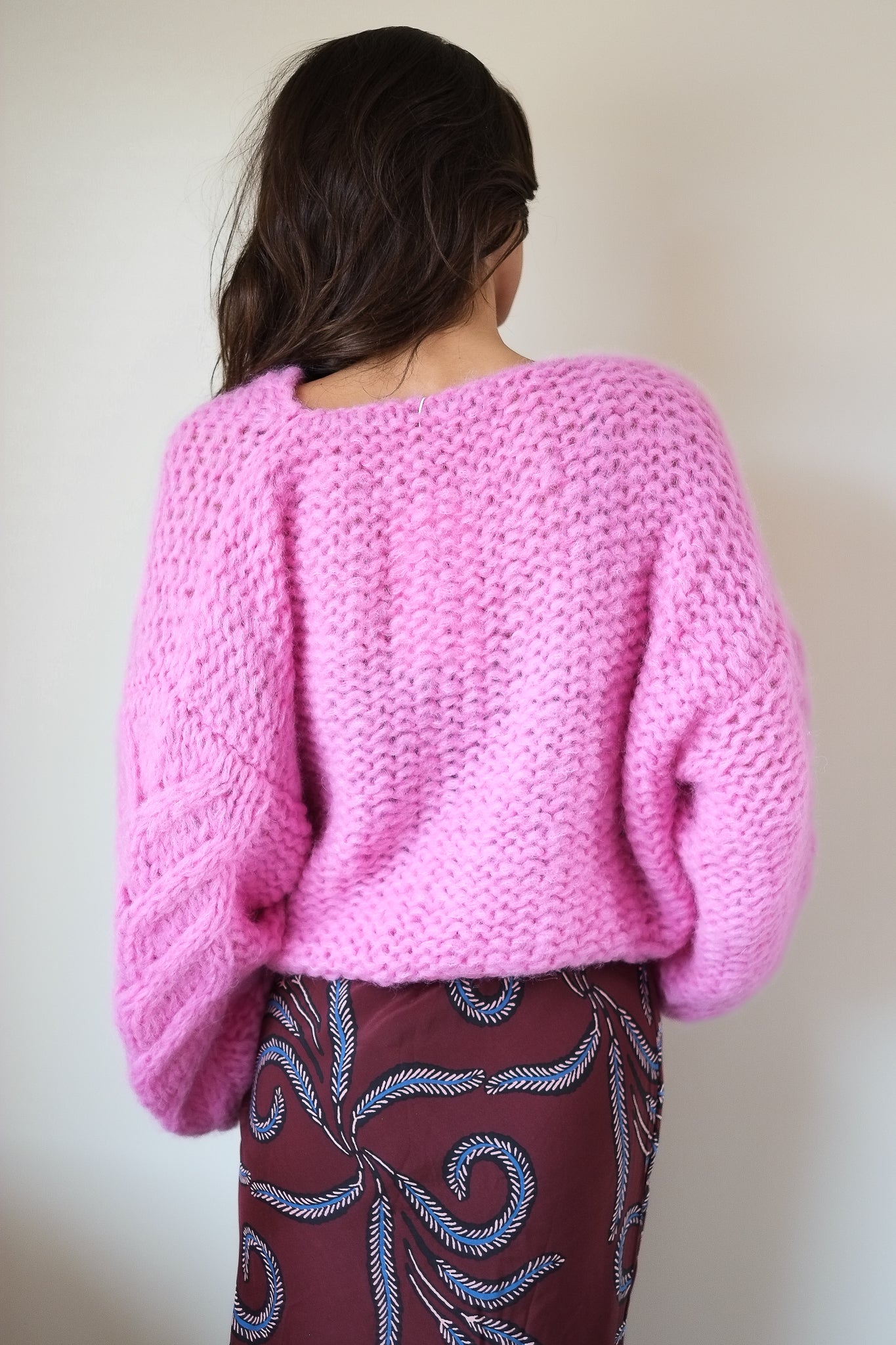 Maiami Fleecy Alpaca Cable Bomber Cardigan in Bonbon Pink