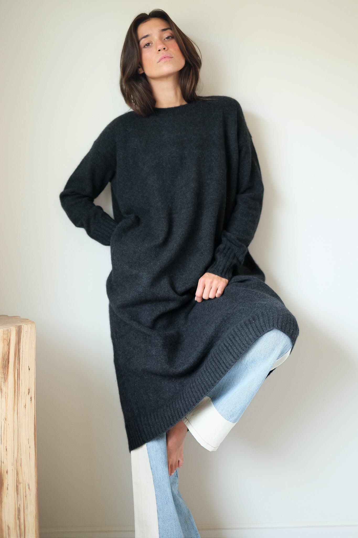 C.T.plage Pullover Sweater Dress in Charcoal Grey