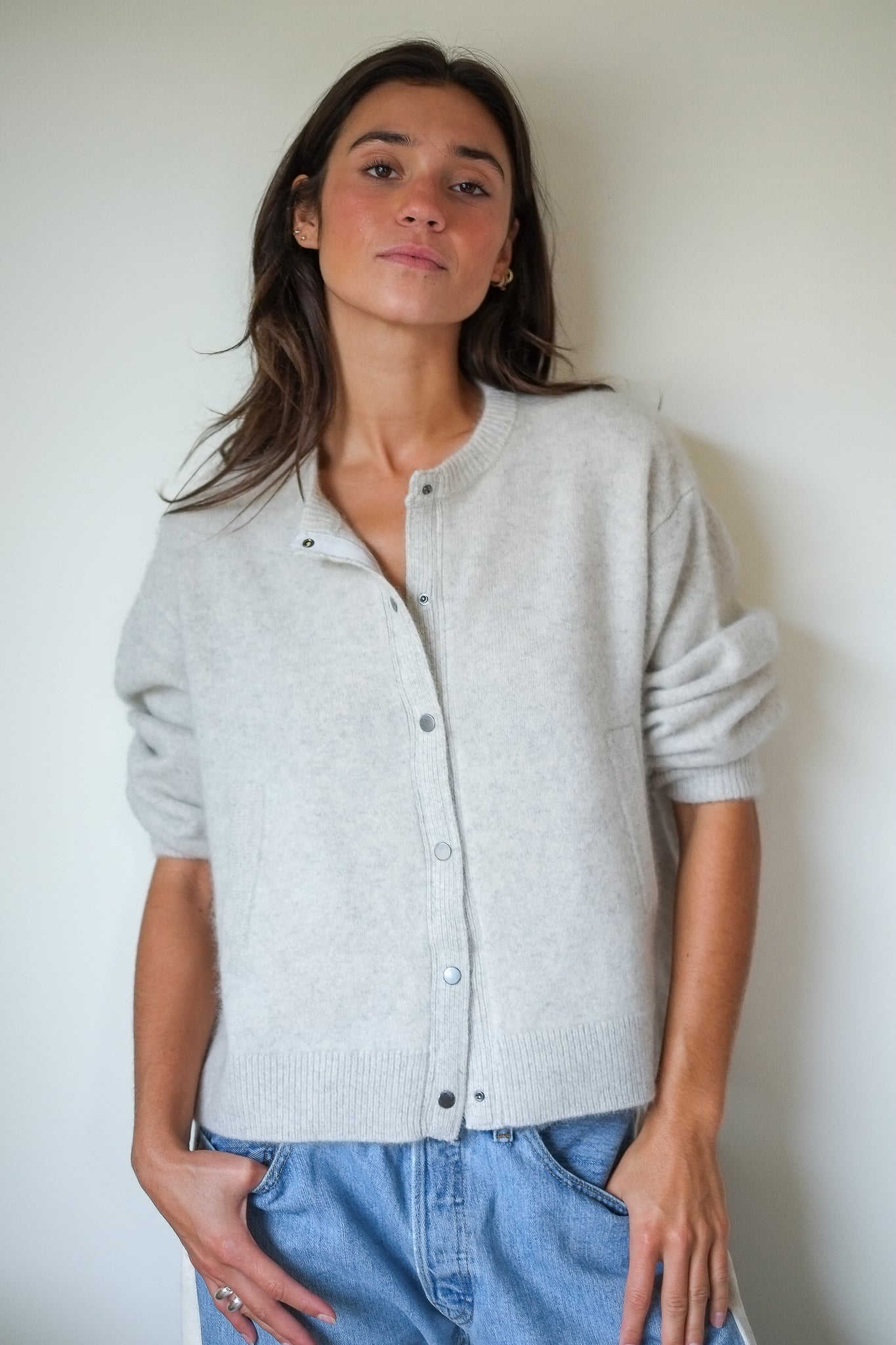 C.T.plage Cardigan Bomber in Light Grey