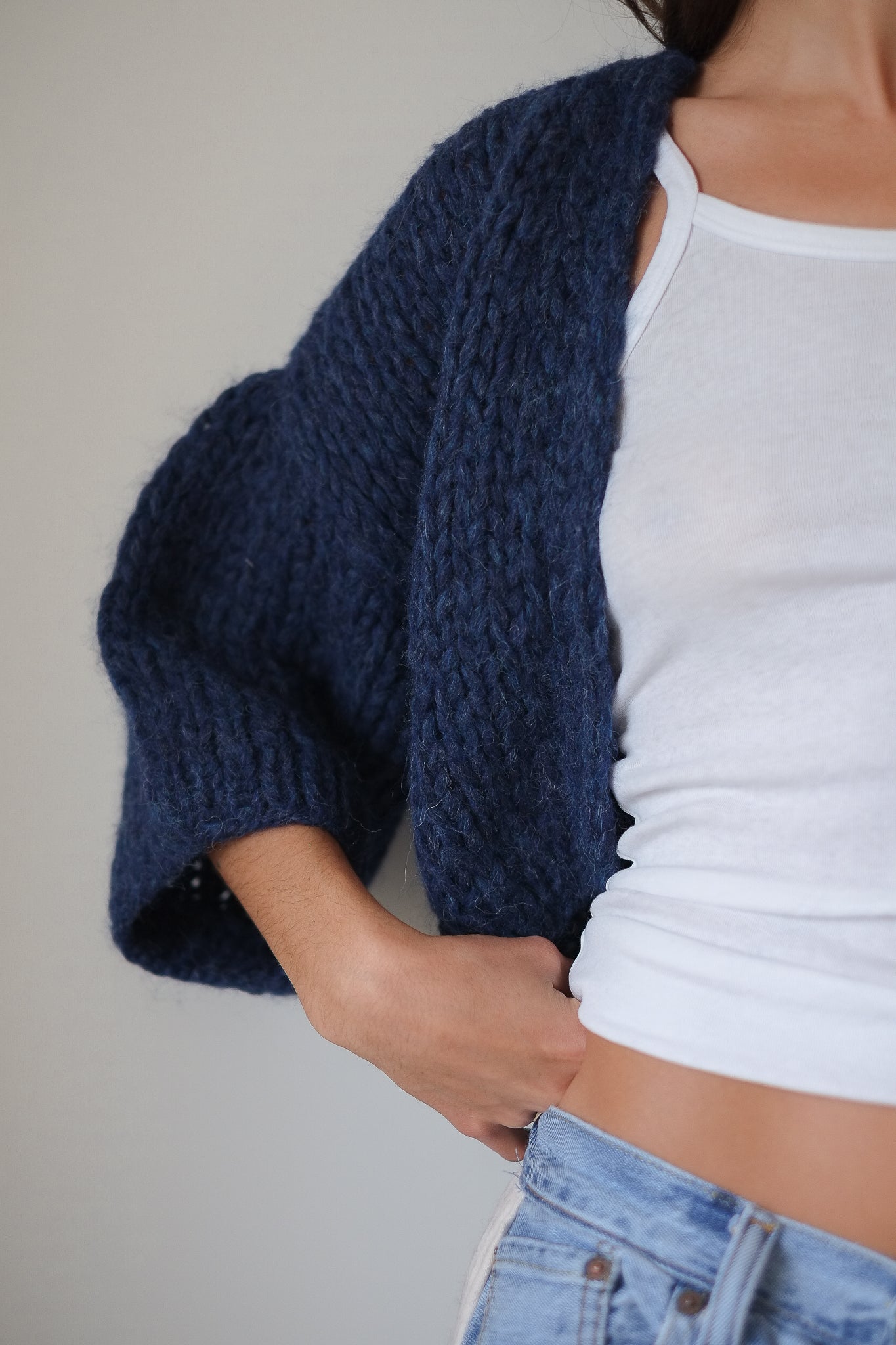 Maiami Alpaca Short Sleeve Cardigan in Denim Blue