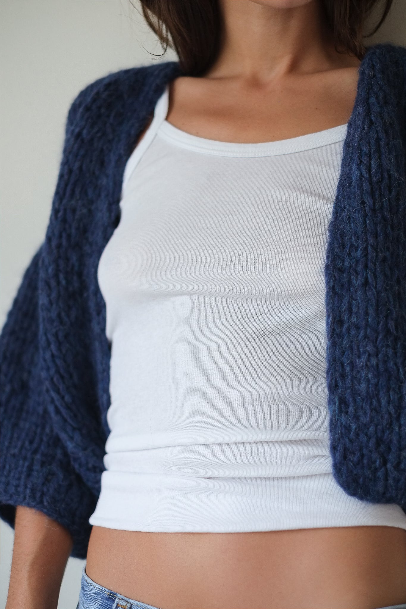 Maiami Alpaca Short Sleeve Cardigan in Denim Blue