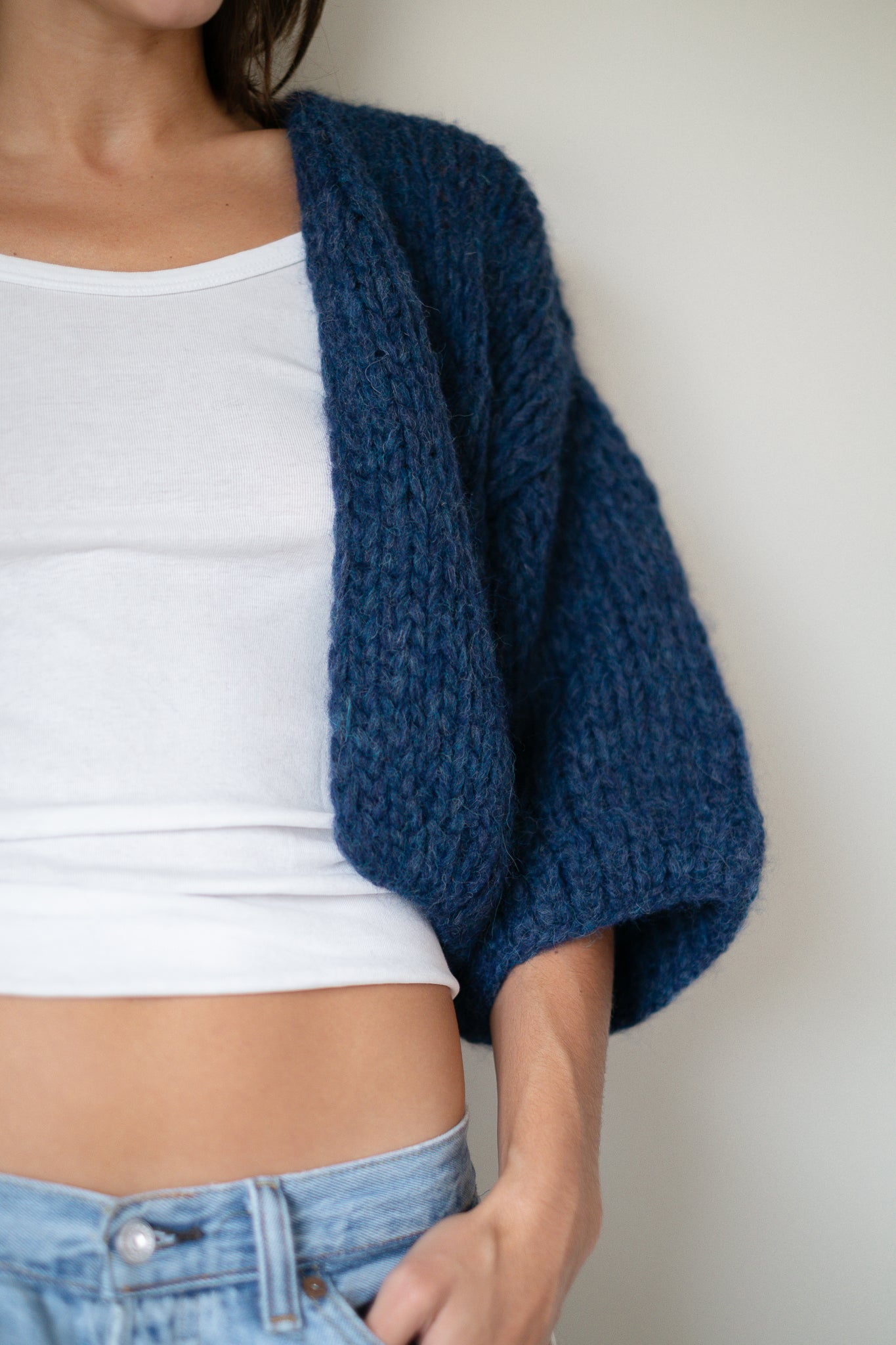 Maiami Alpaca Short Sleeve Cardigan in Denim Blue