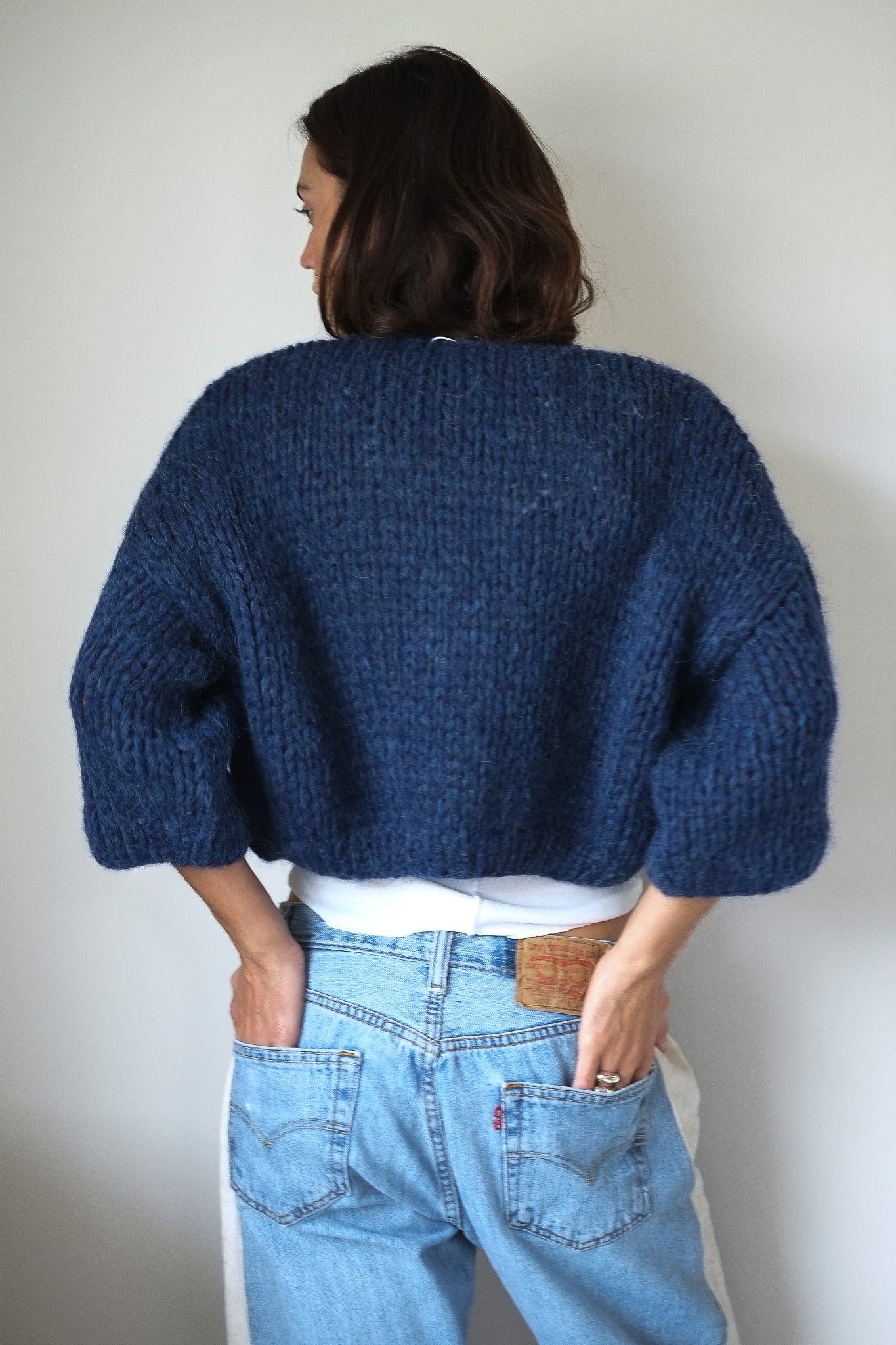 Maiami Alpaca Short Sleeve Cardigan in Denim Blue