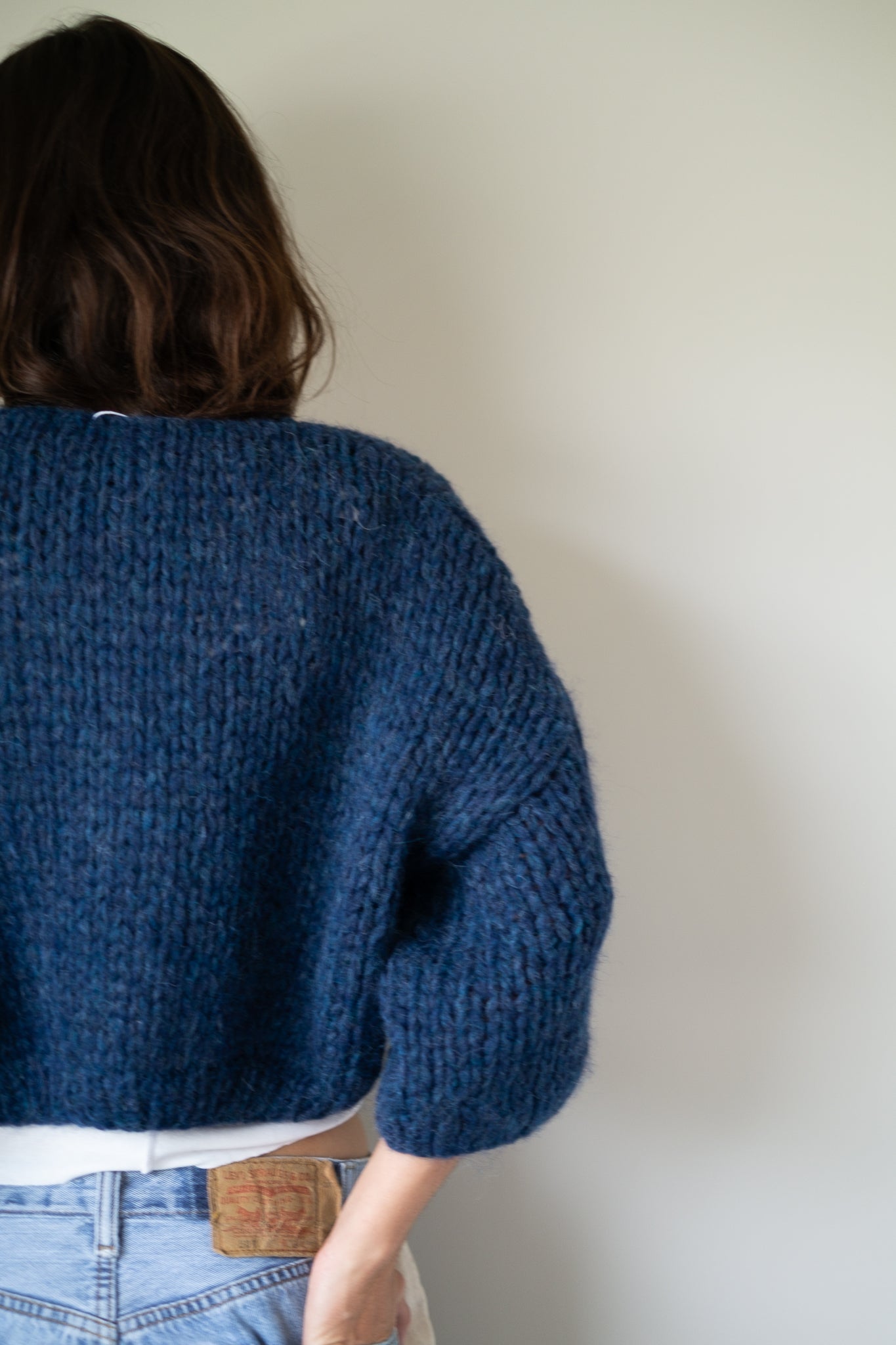 Maiami Alpaca Short Sleeve Cardigan in Denim Blue
