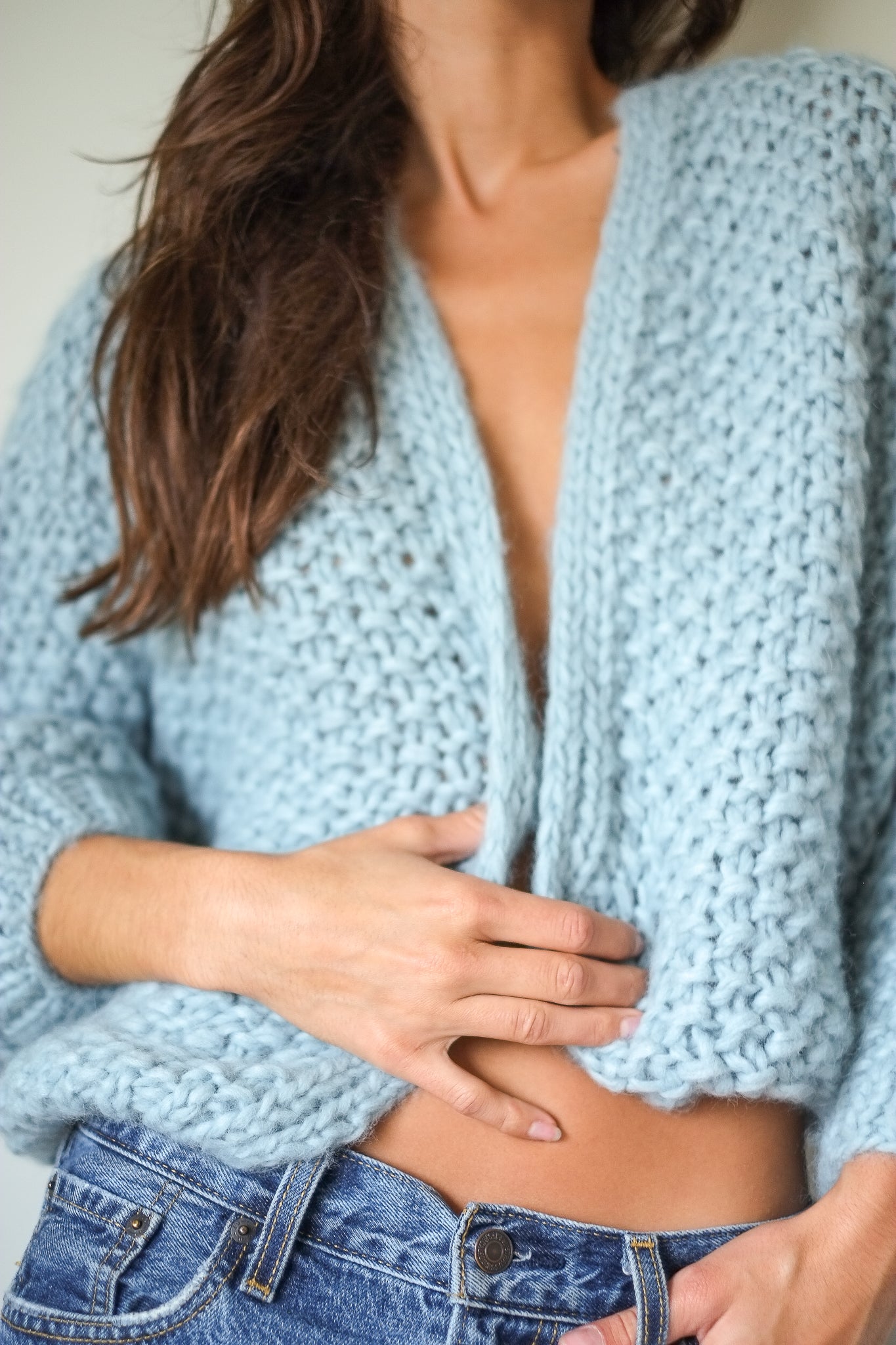 Maiami Chunky Alpaca Pearl Bomber Cardigan in Steel Green