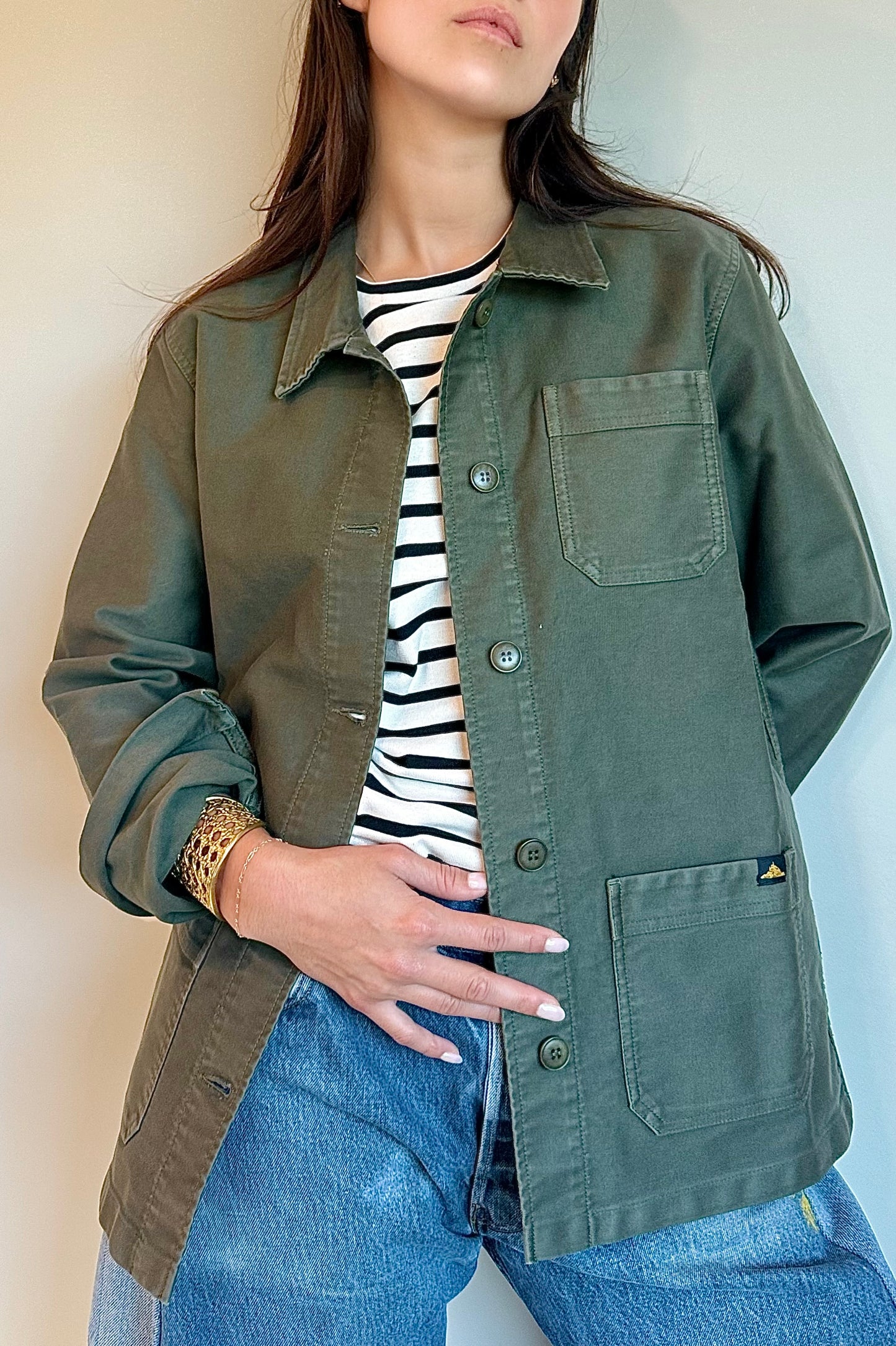 Le Mont S'Michel Moleskin Vintage Washed Work Jacket in Khaki