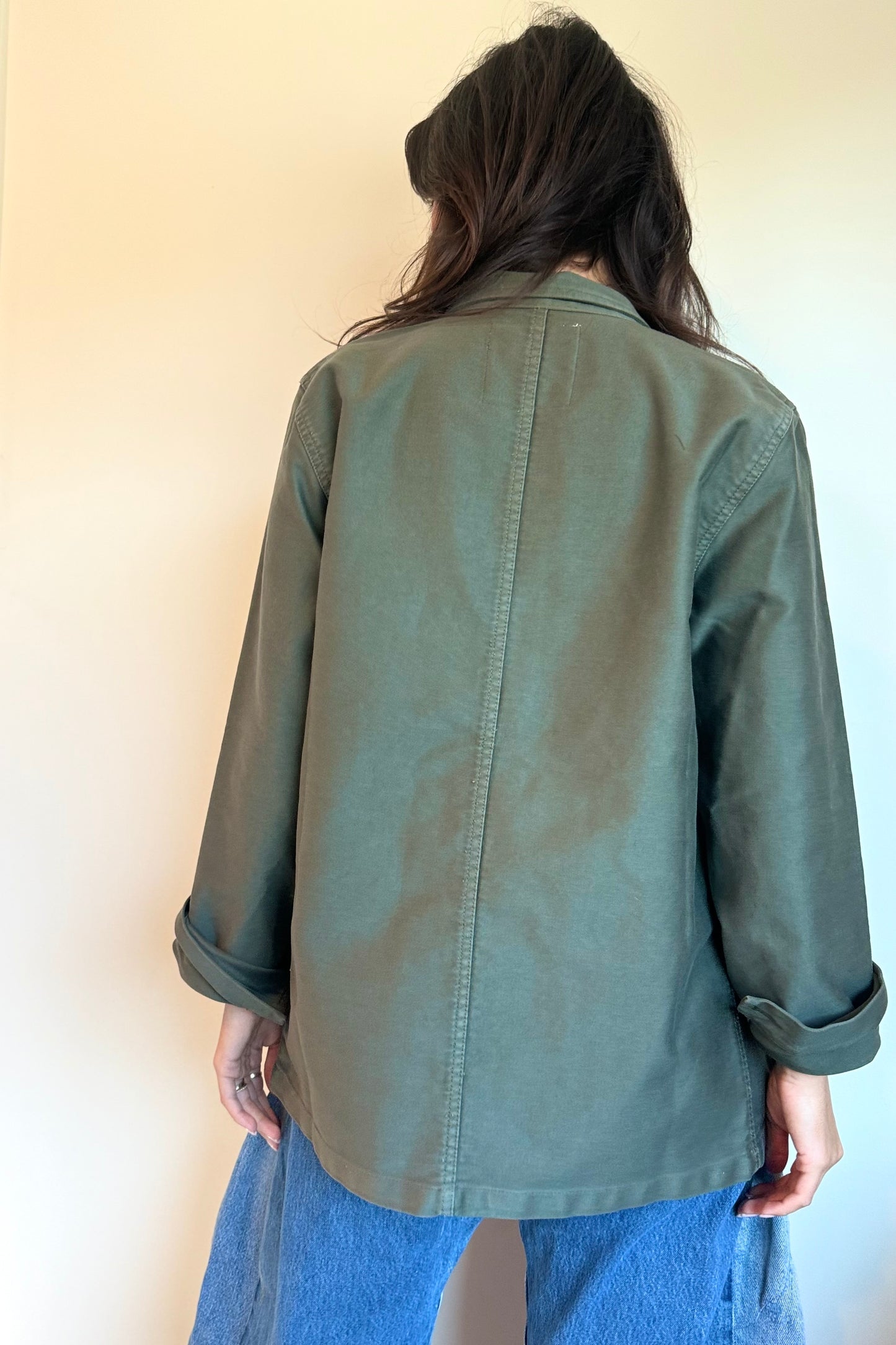 Le Mont S'Michel Moleskin Vintage Washed Work Jacket in Khaki