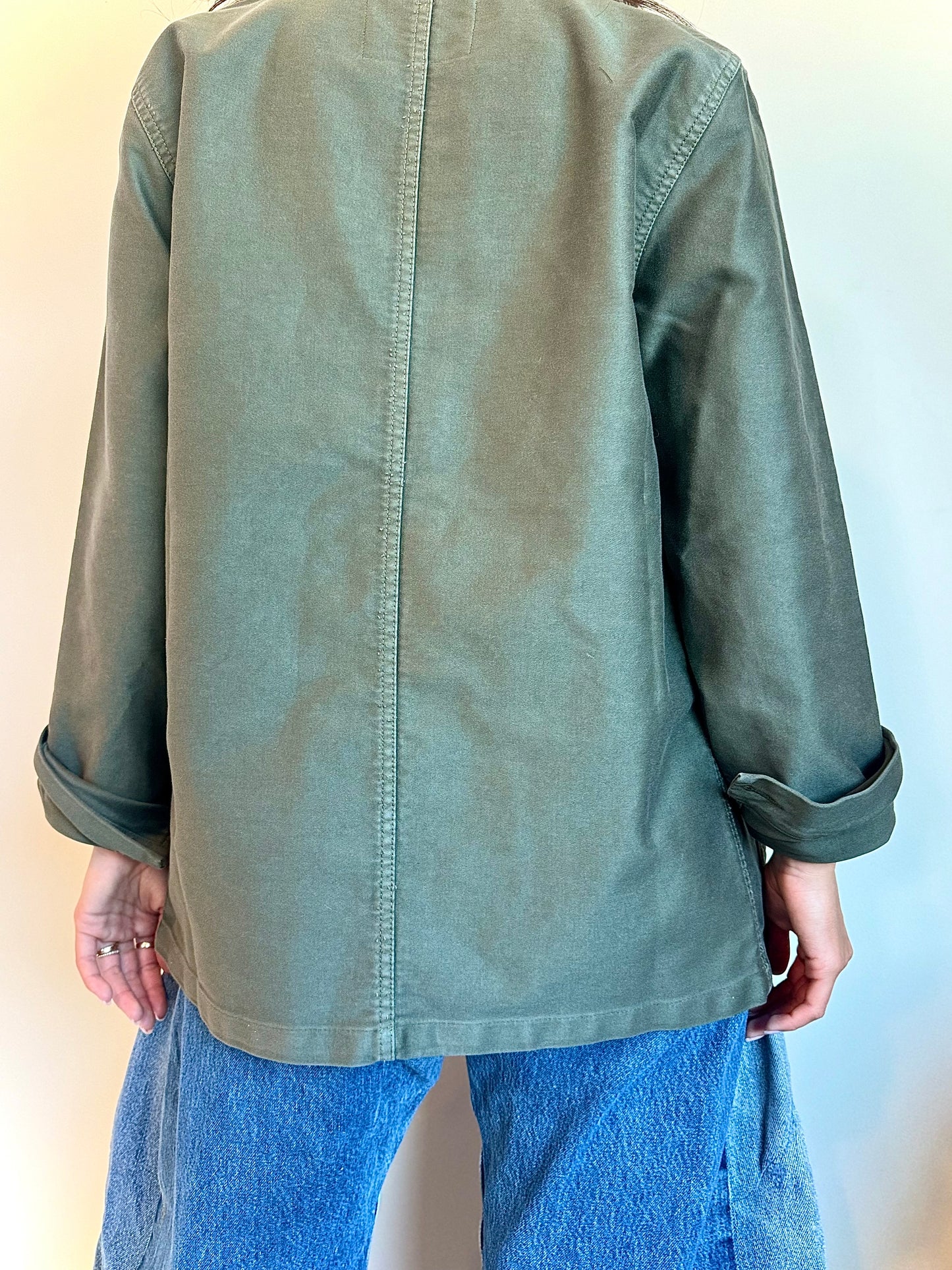 Le Mont S'Michel Moleskin Vintage Washed Work Jacket in Khaki