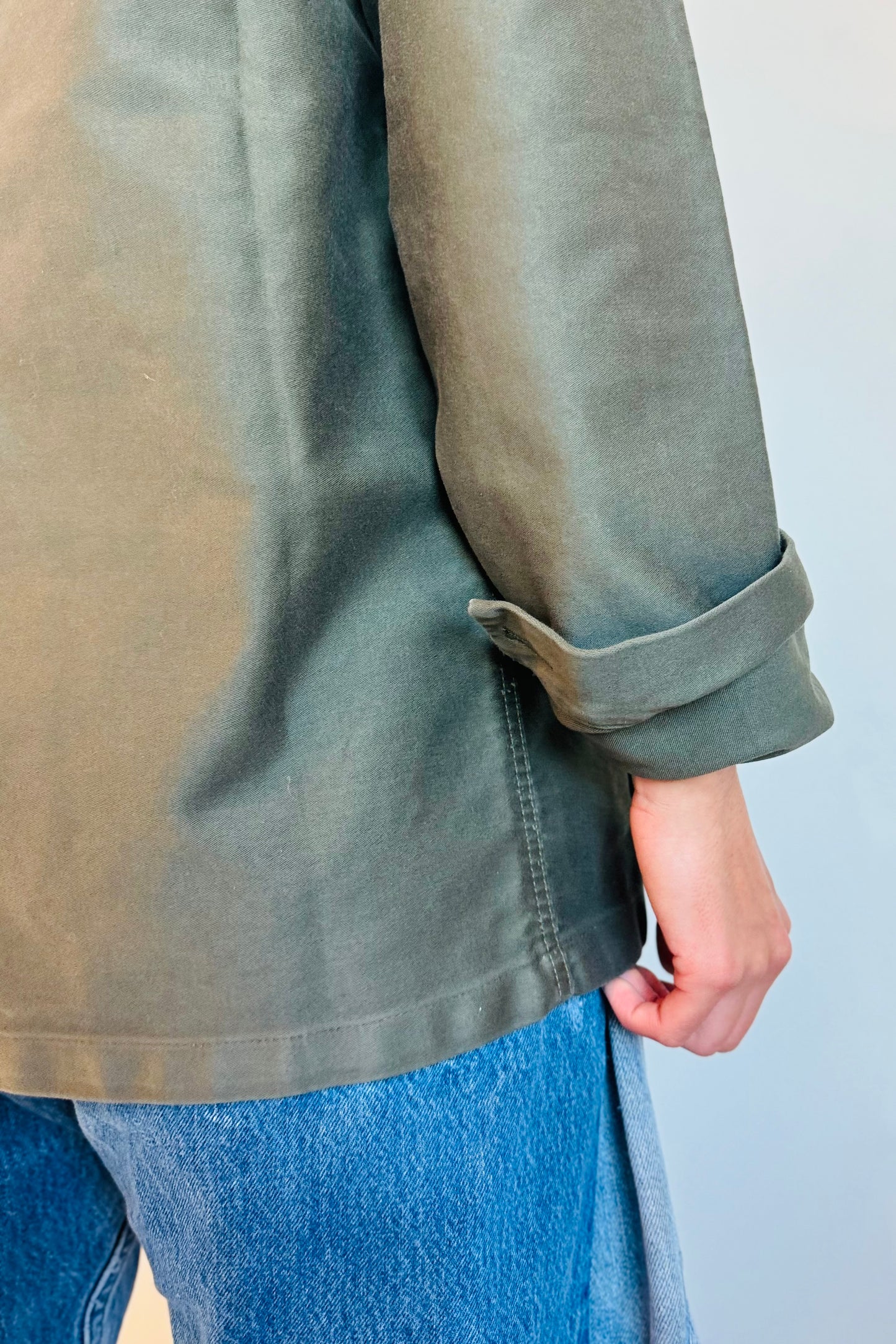 Le Mont S'Michel Moleskin Vintage Washed Work Jacket in Khaki