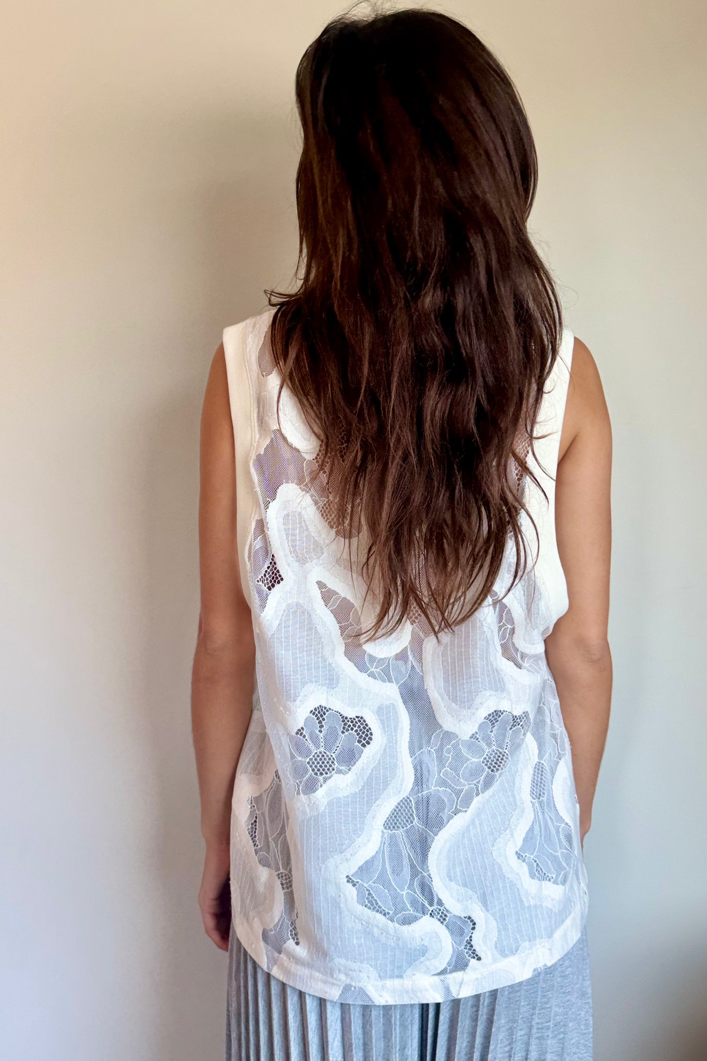 Esthe Oversized Sheer Lace Vest in Off White