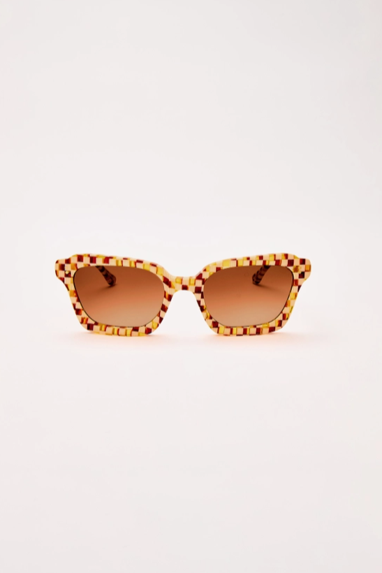 Sardine-Demi-Toasted Moxie Checkered Square Sunglasses