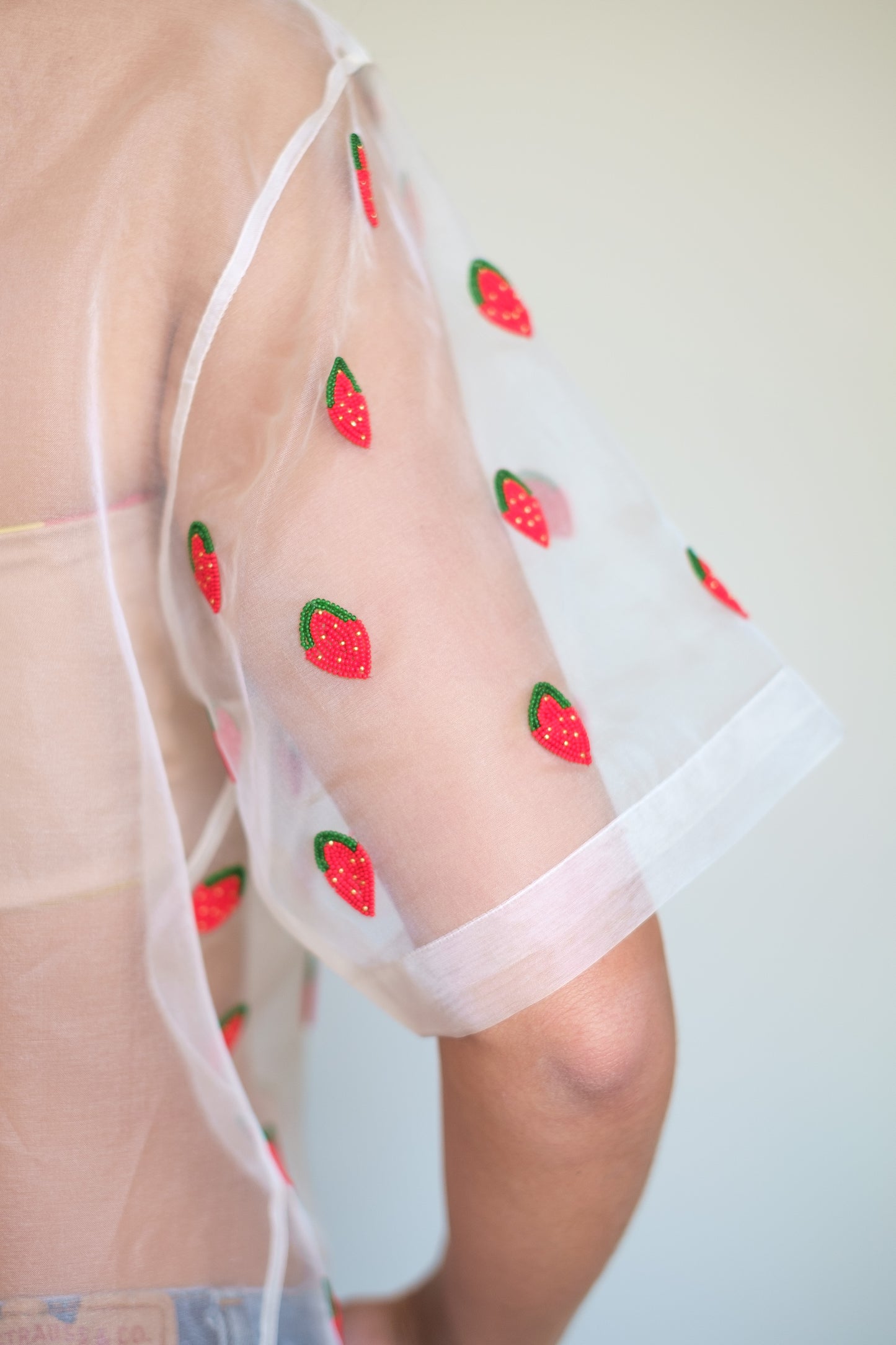 Olivia Dar Beaded Organza Top - Strawberry