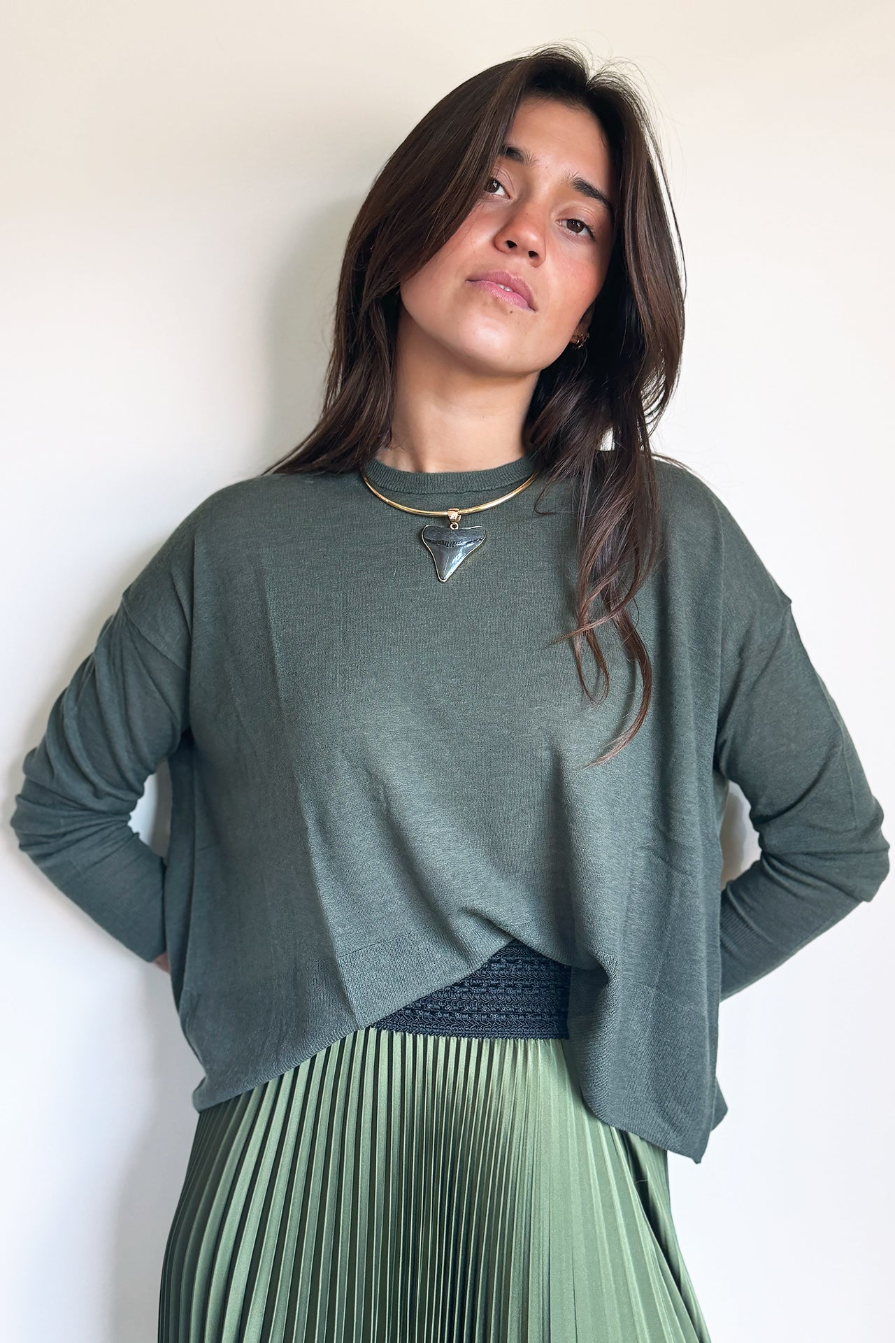 C.T.plage Light Wool Oversized Crew Neck Pullover in Khaki