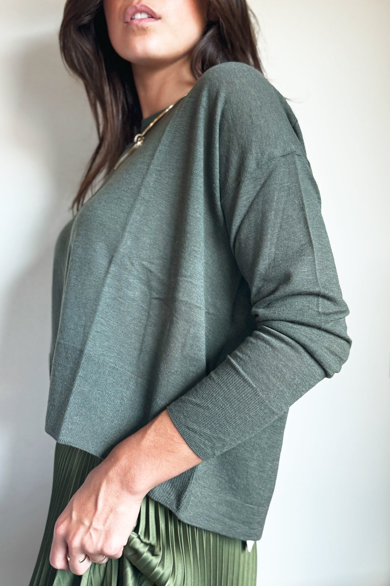 C.T.plage Light Wool Oversized Crew Neck Pullover in Khaki