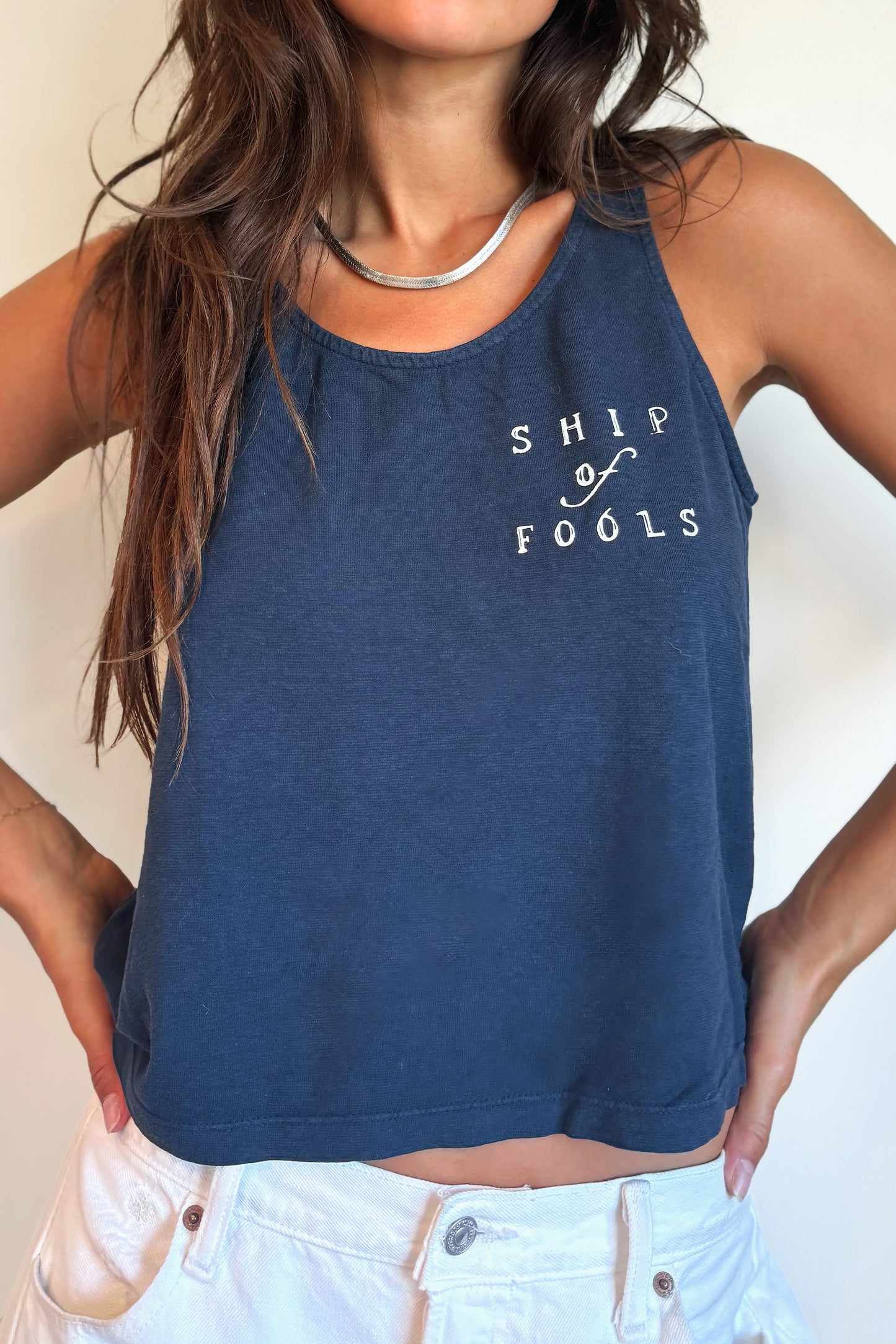 Ship Of Fools -Cropped Tank Navy