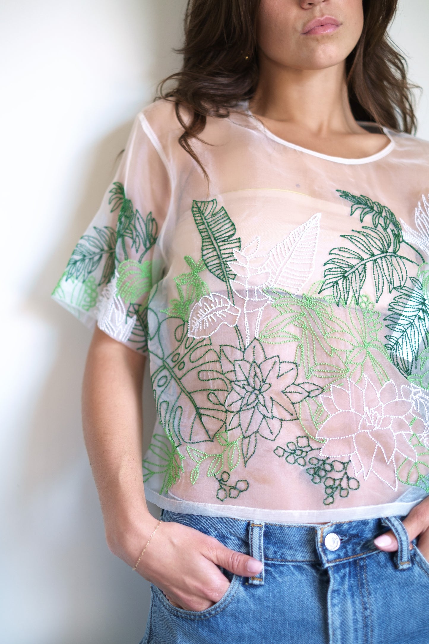 Olivia Dar Beaded Organza Top - Tropical