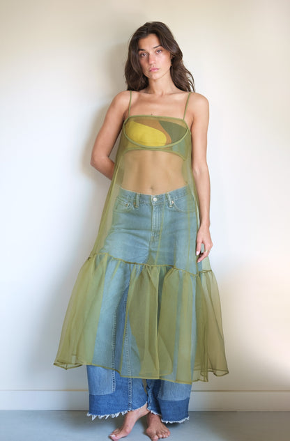 Esthe Cut-Out Organza Dress in Green