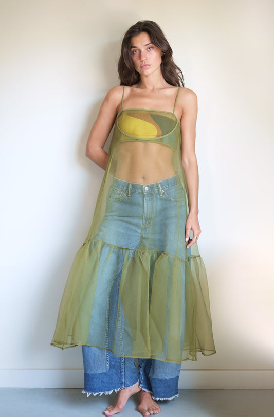 Esthe Cut-Out Organza Dress in Green
