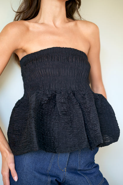 ACACIA-Roslyn Shirred Top in Black