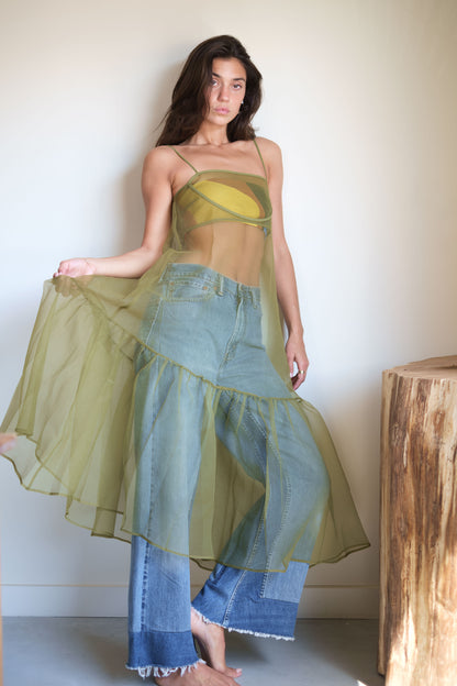 Esthe Cut-Out Organza Dress in Green