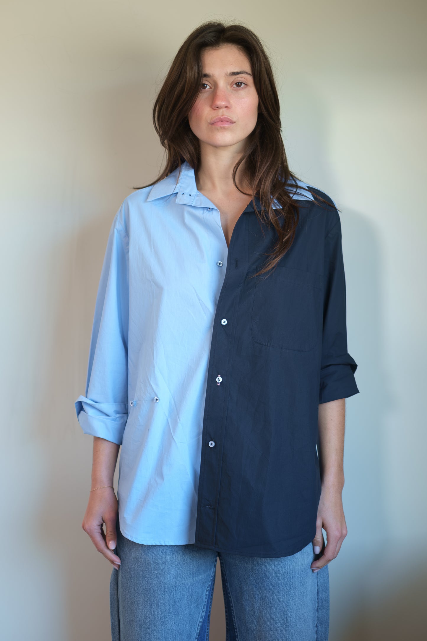 Wear Cissa -The MEN'S Shirt, Paper Cotton Contrast in Garcon/Navy Colorblock