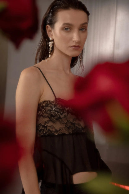 Esthe Lace Sheer Top with Frills
