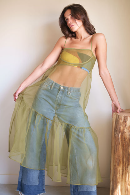 Esthe Cut-Out Organza Dress in Green