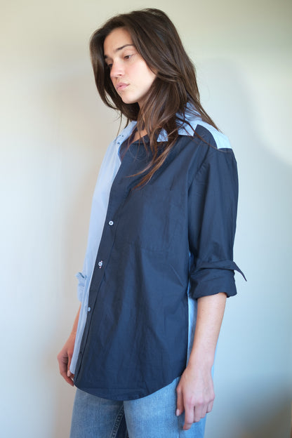 Wear Cissa -The MEN'S Shirt, Paper Cotton Contrast in Garcon/Navy Colorblock