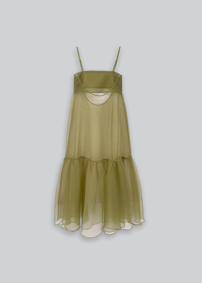 Esthe Cut-Out Organza Dress in Green