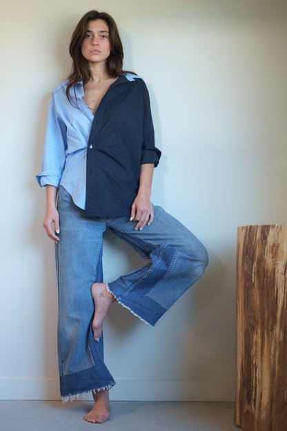 Wear Cissa -The MEN'S Shirt, Paper Cotton Contrast in Garcon/Navy Colorblock