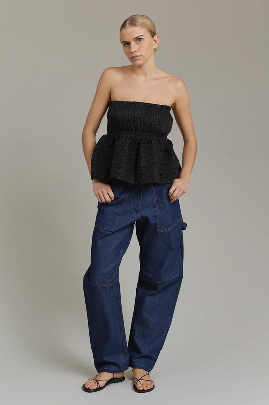 ACACIA-Roslyn Shirred Top in Black