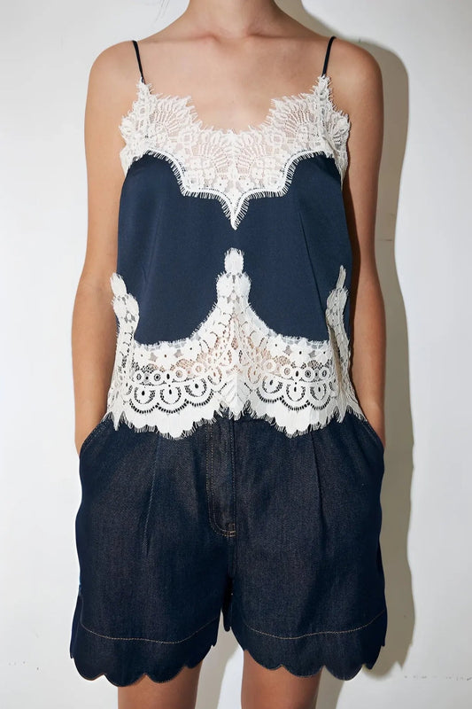 Stella Nova-Delicate Lace Top in Navy /Creme