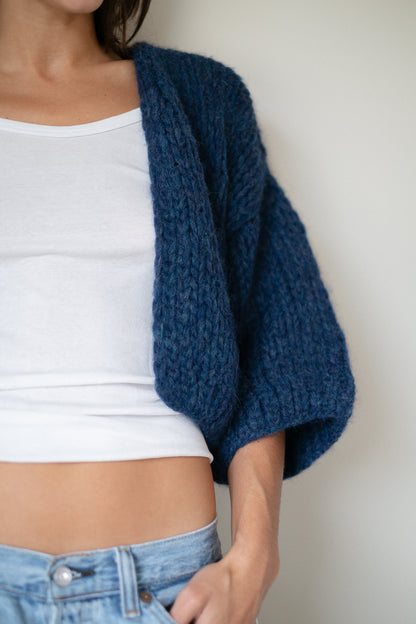Maiami Alpaca Short Sleeve Cardigan in Denim Blue