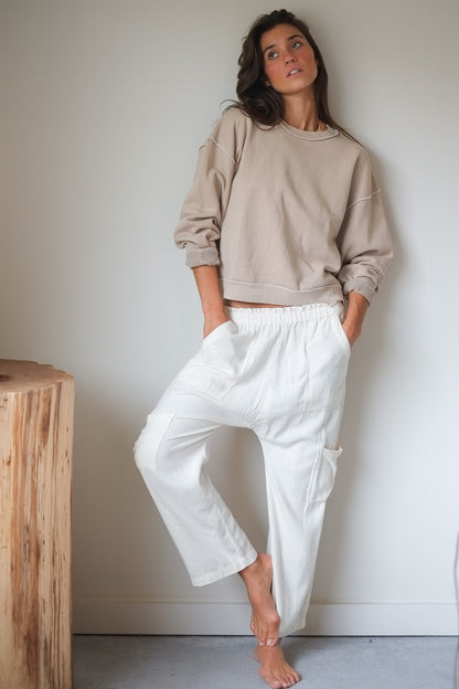NSF Shailey Paperbag Waist Pant in Chalk