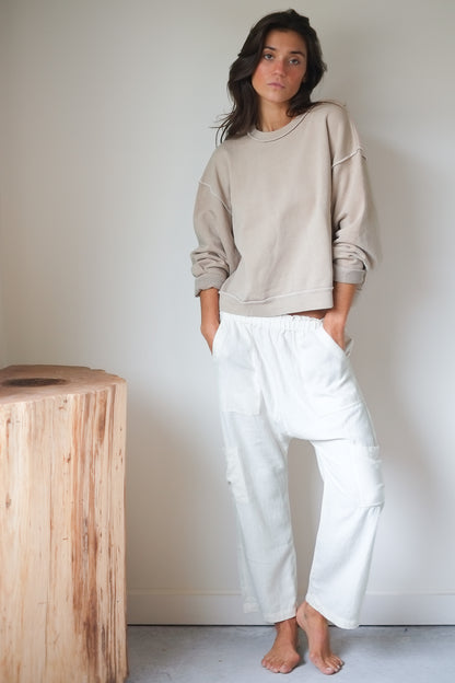 NSF Shailey Paperbag Waist Pant in Chalk