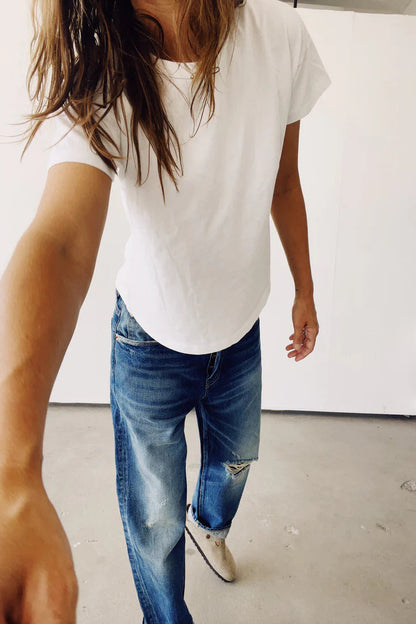 Hey Gang -The Loose Crop Denim in Richman Wash