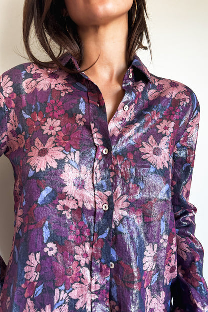 Lanhtropy San Marino Metallic Linen Shirt in Gerbera Print