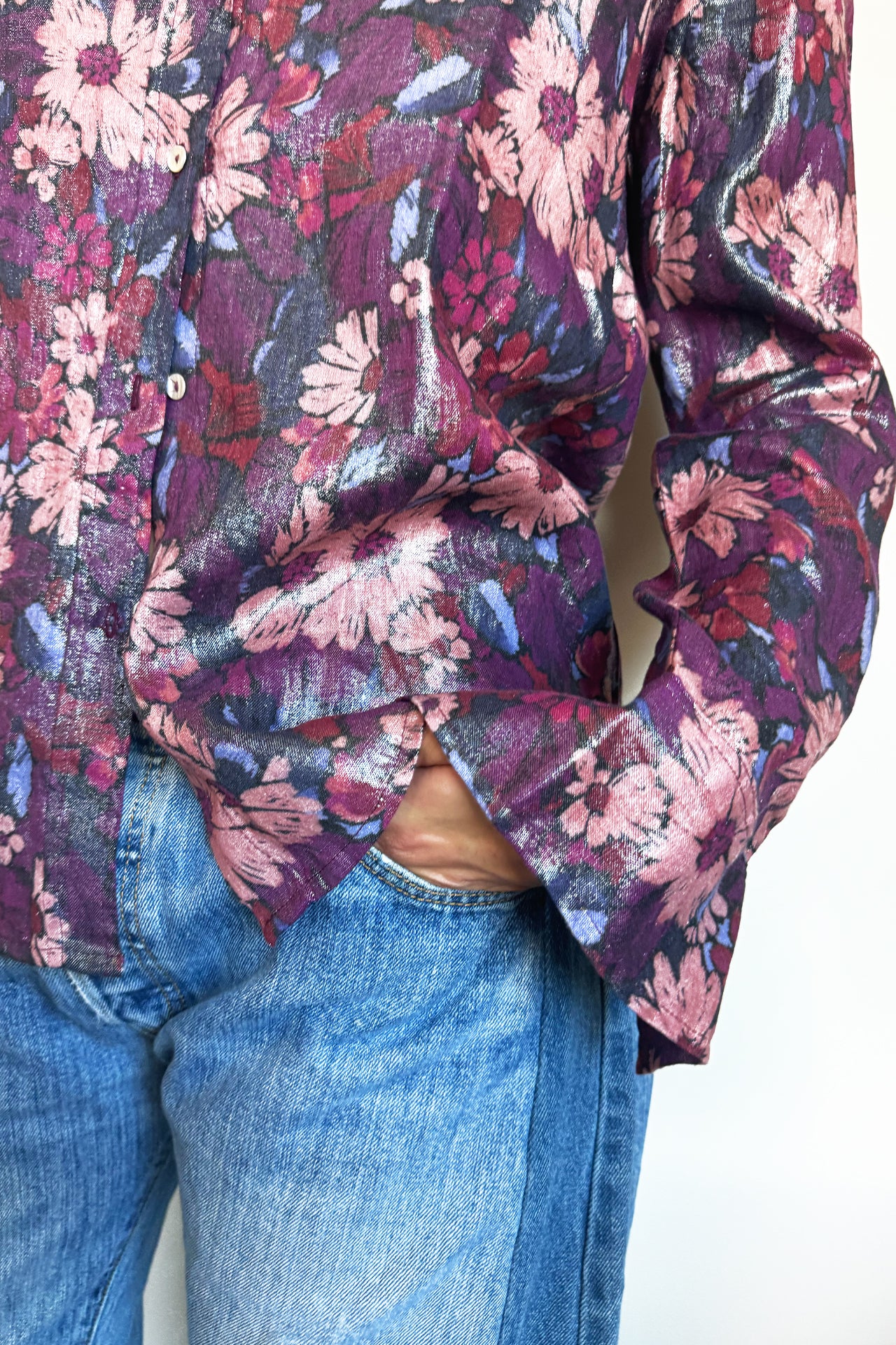 Lanhtropy San Marino Metallic Linen Shirt in Gerbera Print